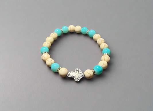 Turquoise & White Cross Bracelet